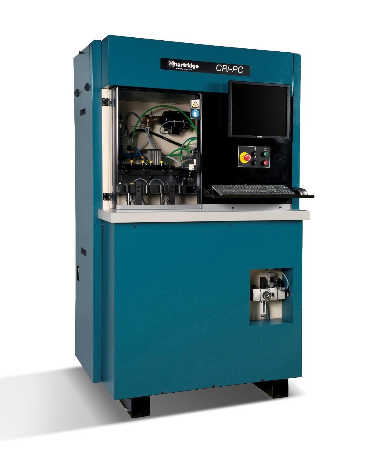 Una máquina azul con una computadora encima.