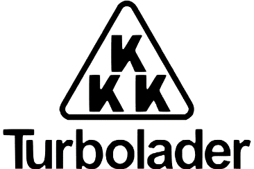 El logotipo del turbocargador es blanco y negro y parece un triángulo.