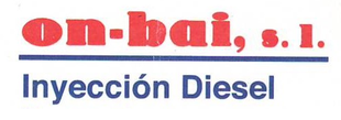 A red and blue logo for on-bai s.l. inyección diesel