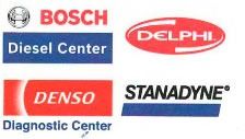 Bosch, Delphi, Denso y Standyne son logotipos de un centro de diagnóstico.