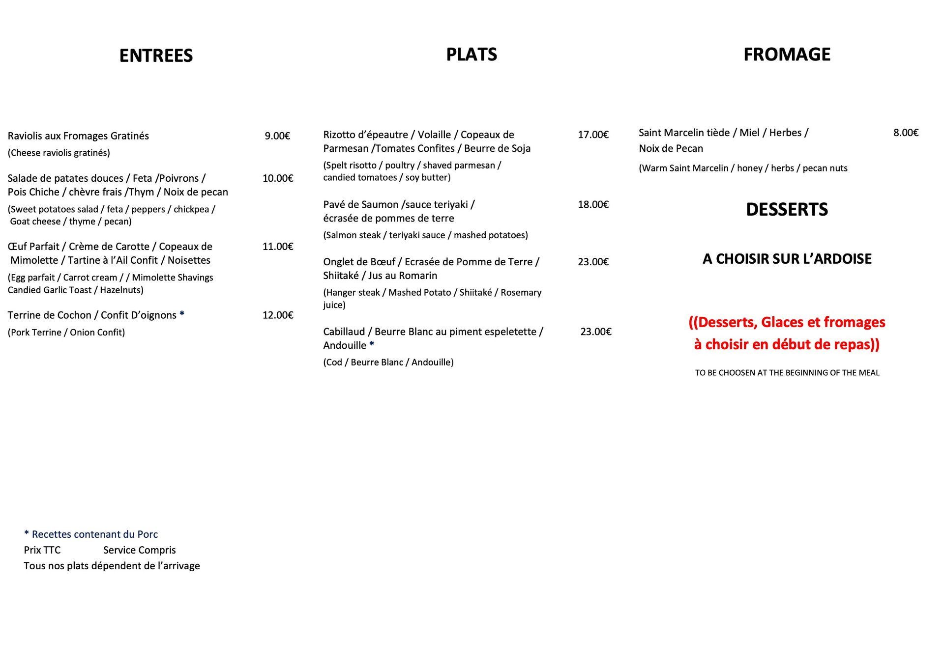 Menu à 30.90 Menu à 30.90