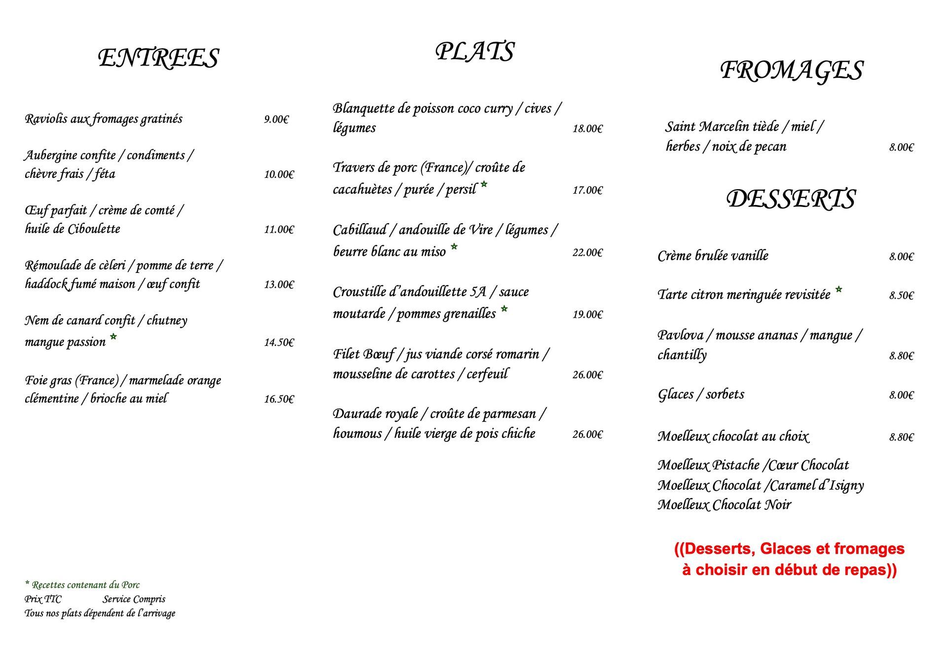 Menu à 30.90 Menu à 30.90