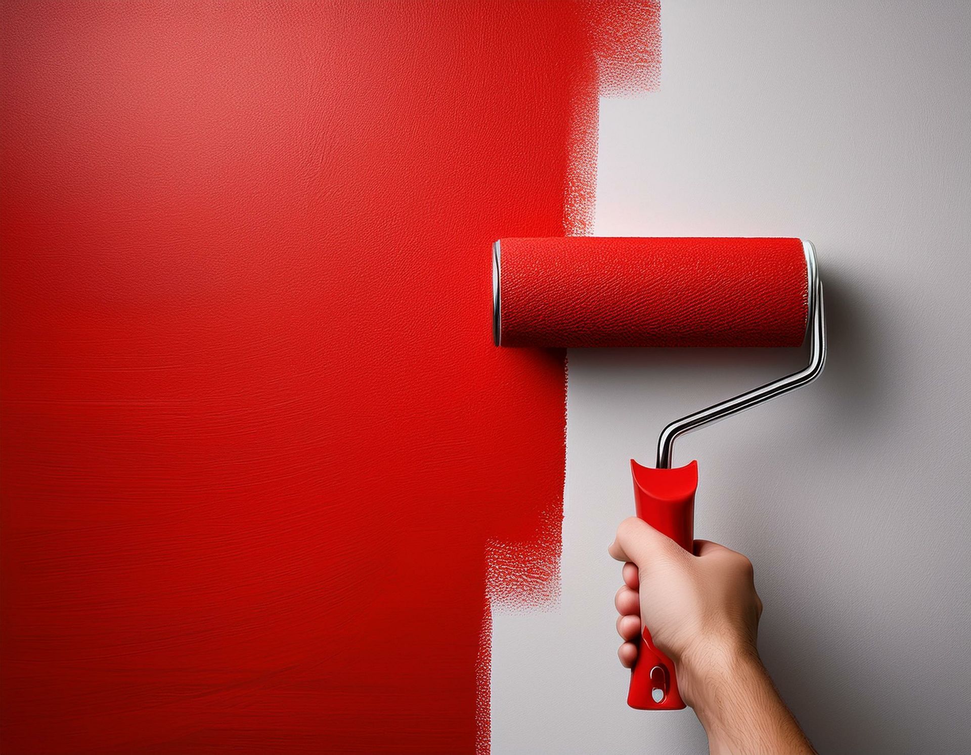 Une personne en train de peindre un mur en rouge.