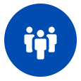 Un grupo de personas paradas una al lado de la otra en un círculo azul.