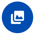 Un círculo azul con un icono blanco de una imagen dentro.