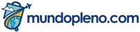 El logo de mundopleno.com tiene una imagen de un avión volando sobre la tierra.