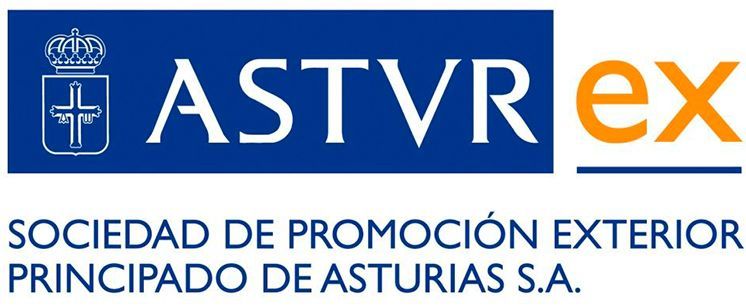 Logo of ASTVR ex. Text in Spanish: Sociedad de Promoción Exterior Principado de Asturias S.A.
