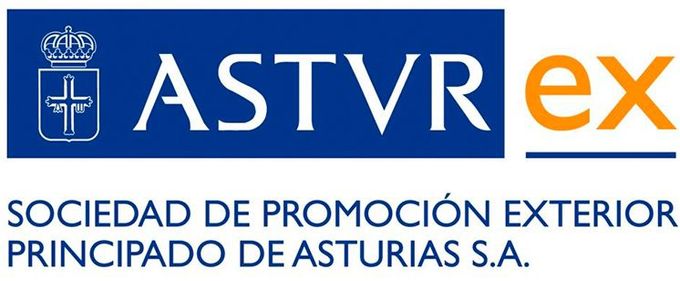 Logo of ASTVR ex. Text in Spanish: Sociedad de Promoción Exterior Principado de Asturias S.A.