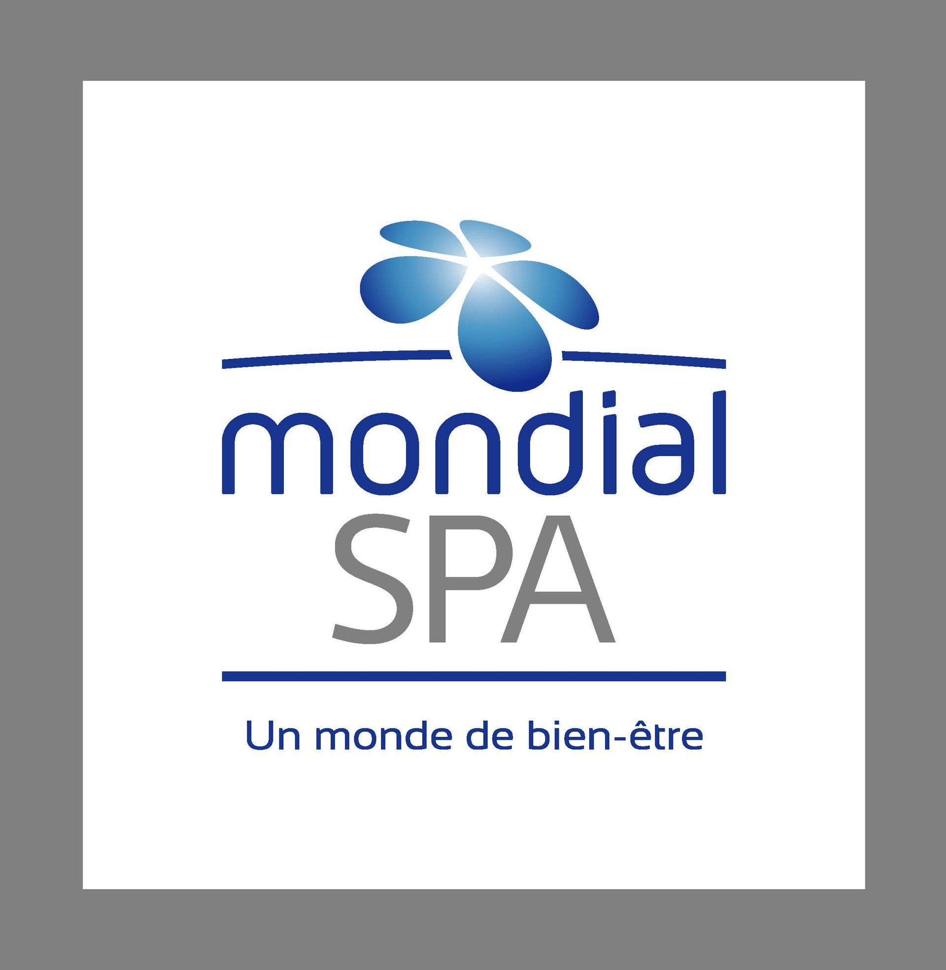Logo for Mondial SPA: Blue flower above text 