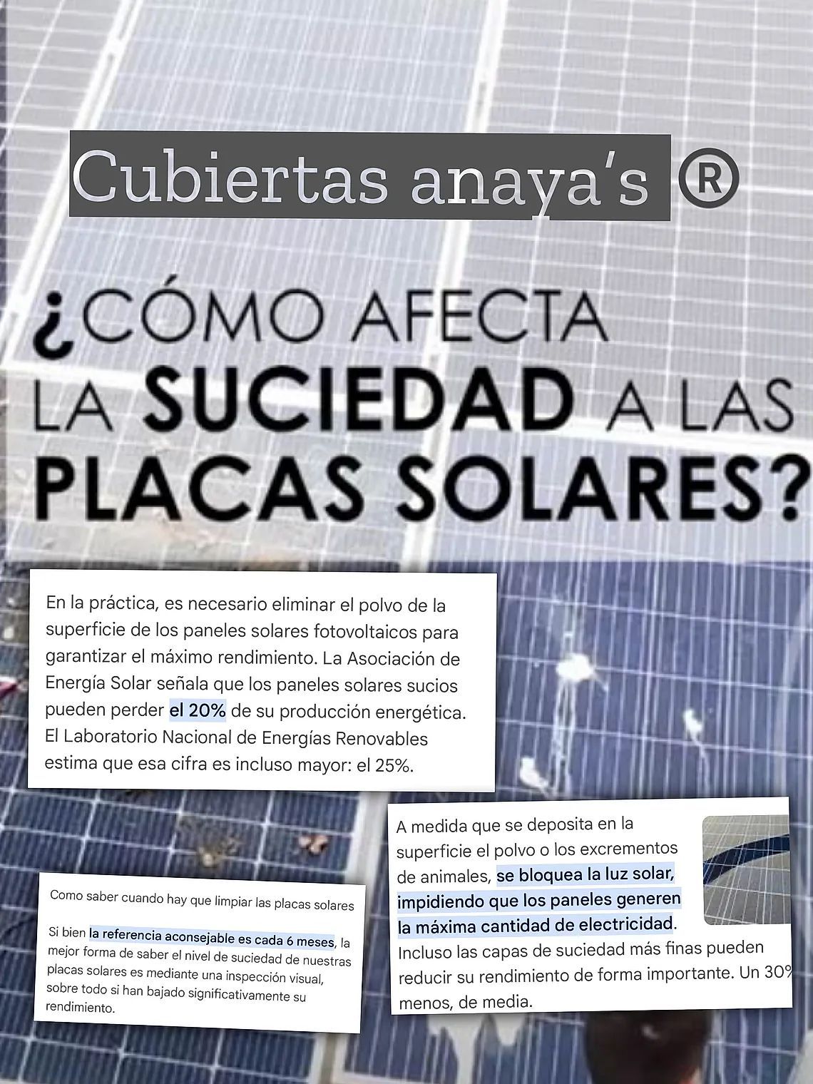 Un cartel con una imagen de paneles solares en español.
