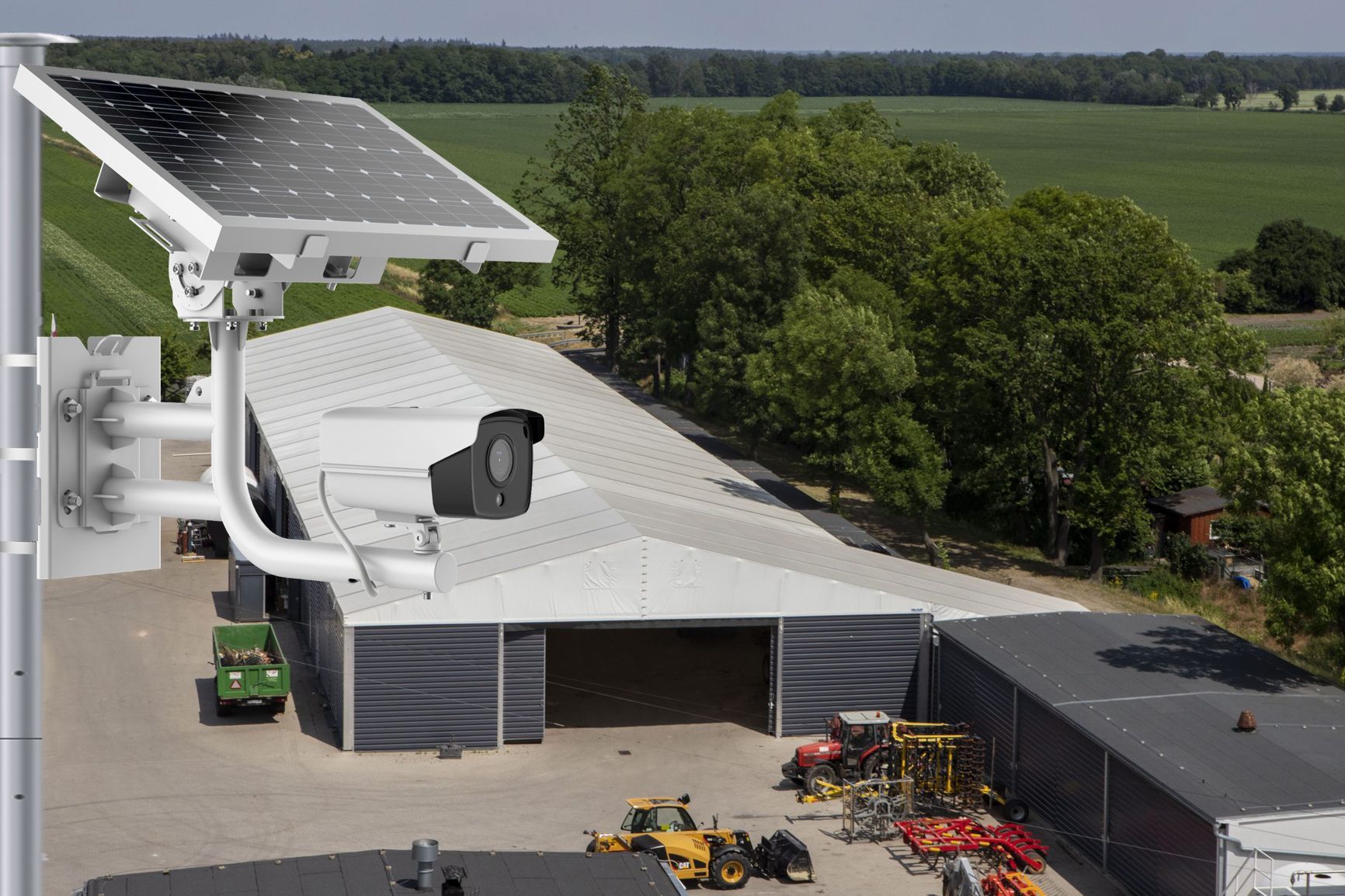 Bâtiment agricole vu du ciel et protété par une caméra photovoltaïque