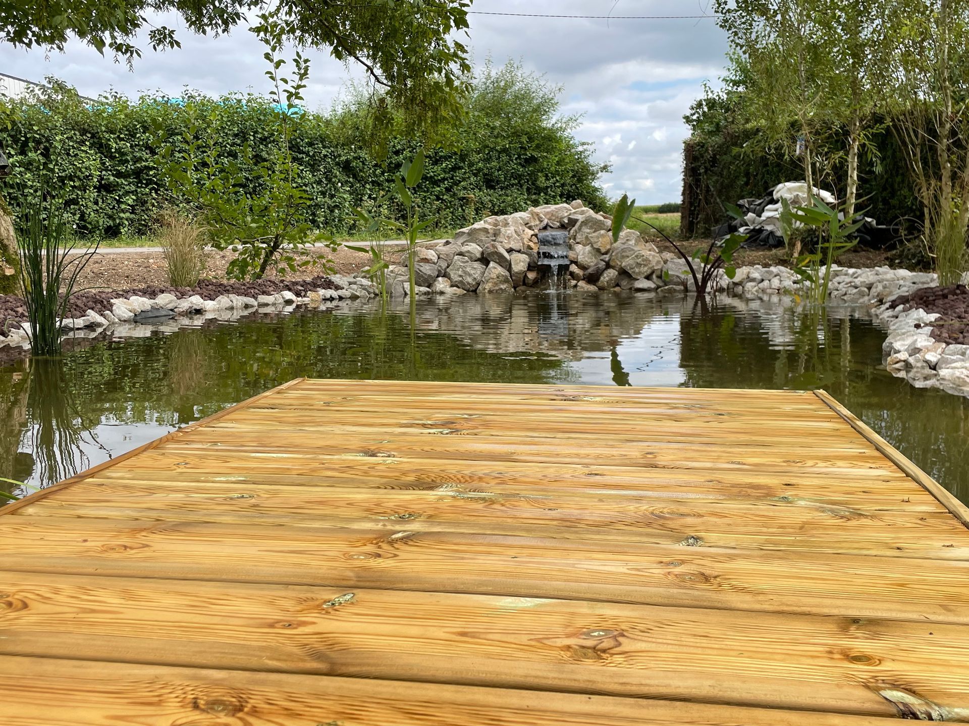 Ponton en bois au-dessus d'un bassin naturel