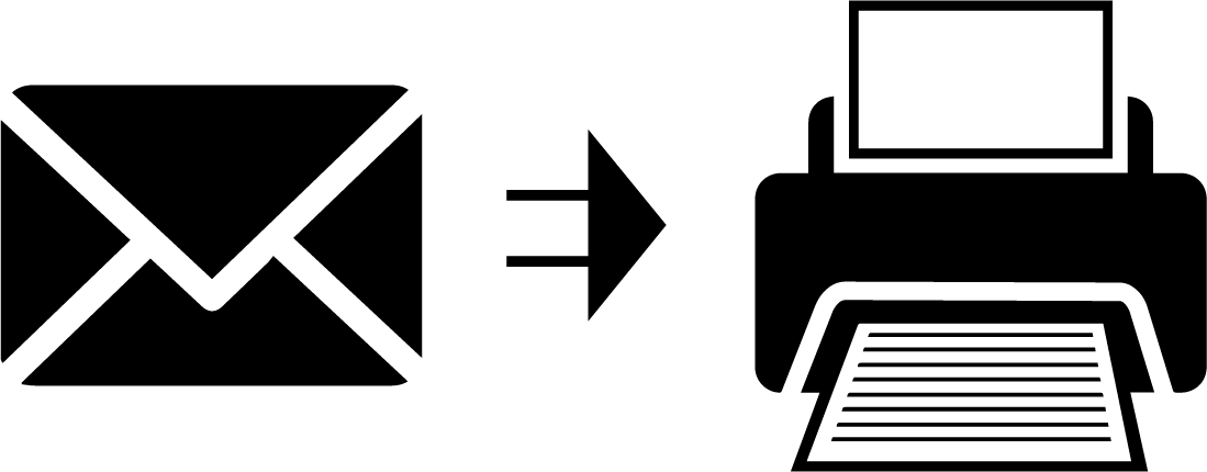 Un icono en blanco y negro de un sobre y una impresora.