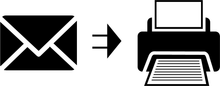 Un icono en blanco y negro de un sobre y una impresora.