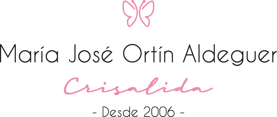Logo with a pink butterfly, the name María José Ortín Aldeguer, and the word "Crisálida". Below, "- Desde 2006 -".