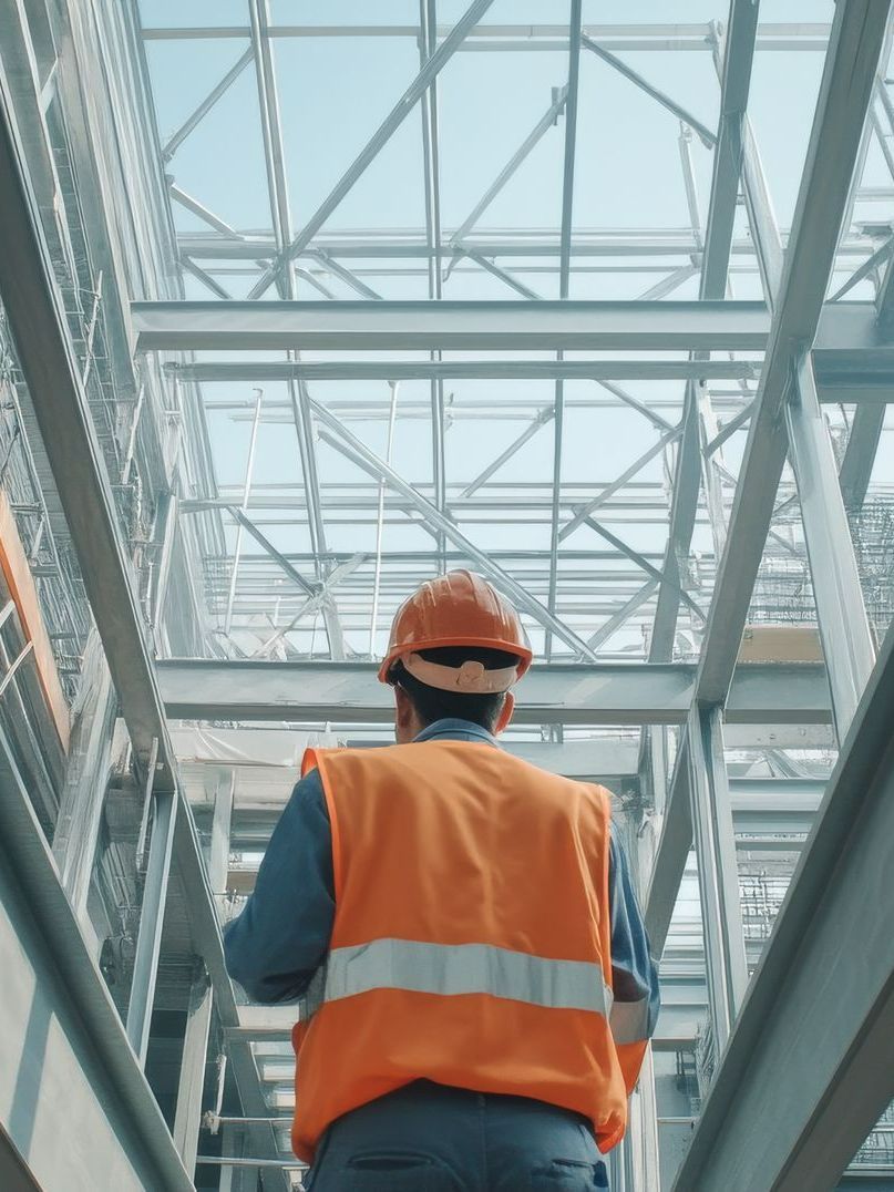 Ingénieur qui regarde d'en haut une structure métallique