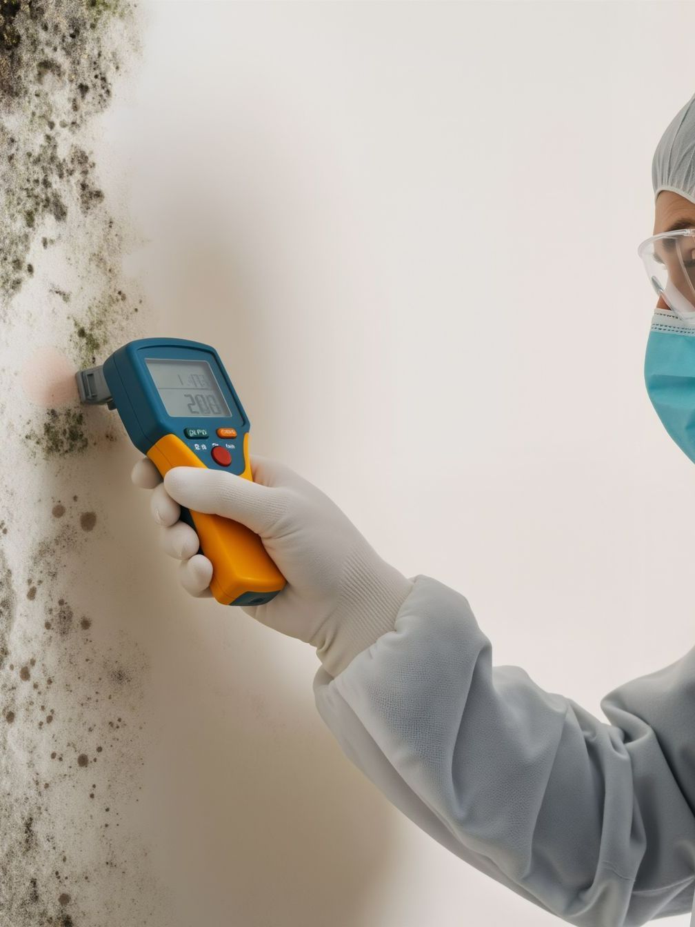 Ingénieur qui mesure l'humidité avec un appareil