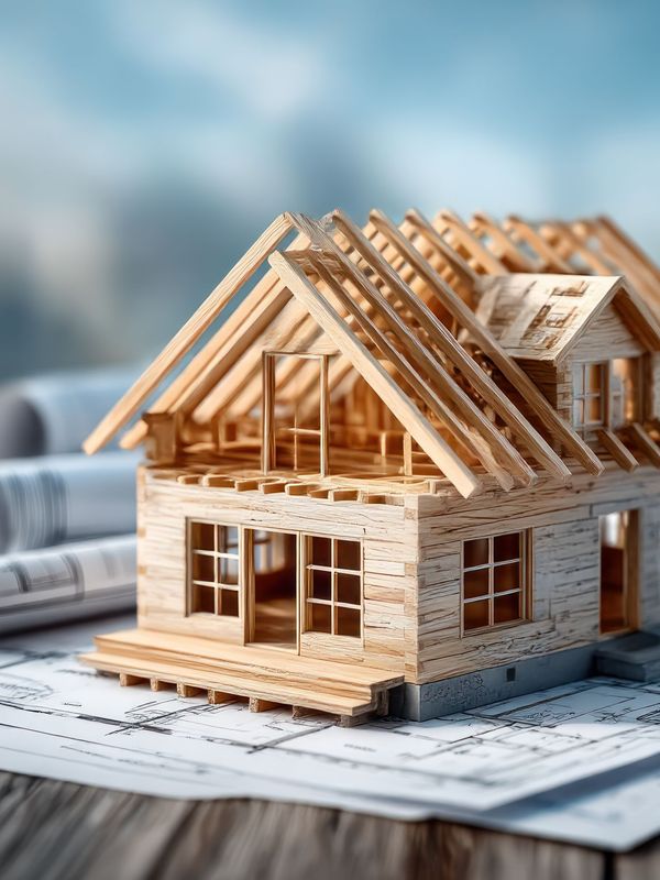 Maquette d'une maison avec charpente en bois