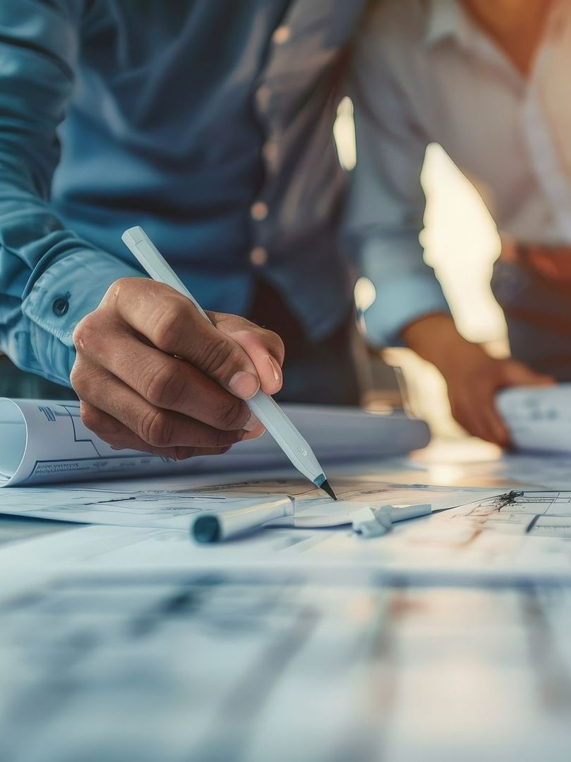 Main avec un stylo qui écrit sur un plan