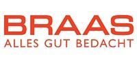 Das Logo von Braas Alles Gut Bedacht ist rot und weiß auf weißem Hintergrund.