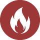 Icône de flamme blanche à l'intérieur d'un cercle rouge sur fond blanc