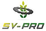 Logo SV-PRO avec icône stylisée d'engrenage et de feuille verte et grise