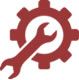 Engrenage rouge avec une icône blanche représentant une clé et un tournevis à l'intérieur.