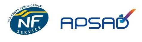 Logos de certification NF et APSAD sur fond blanc
