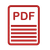 Icône de document PDF rouge avec un coin plié et des lignes horizontales