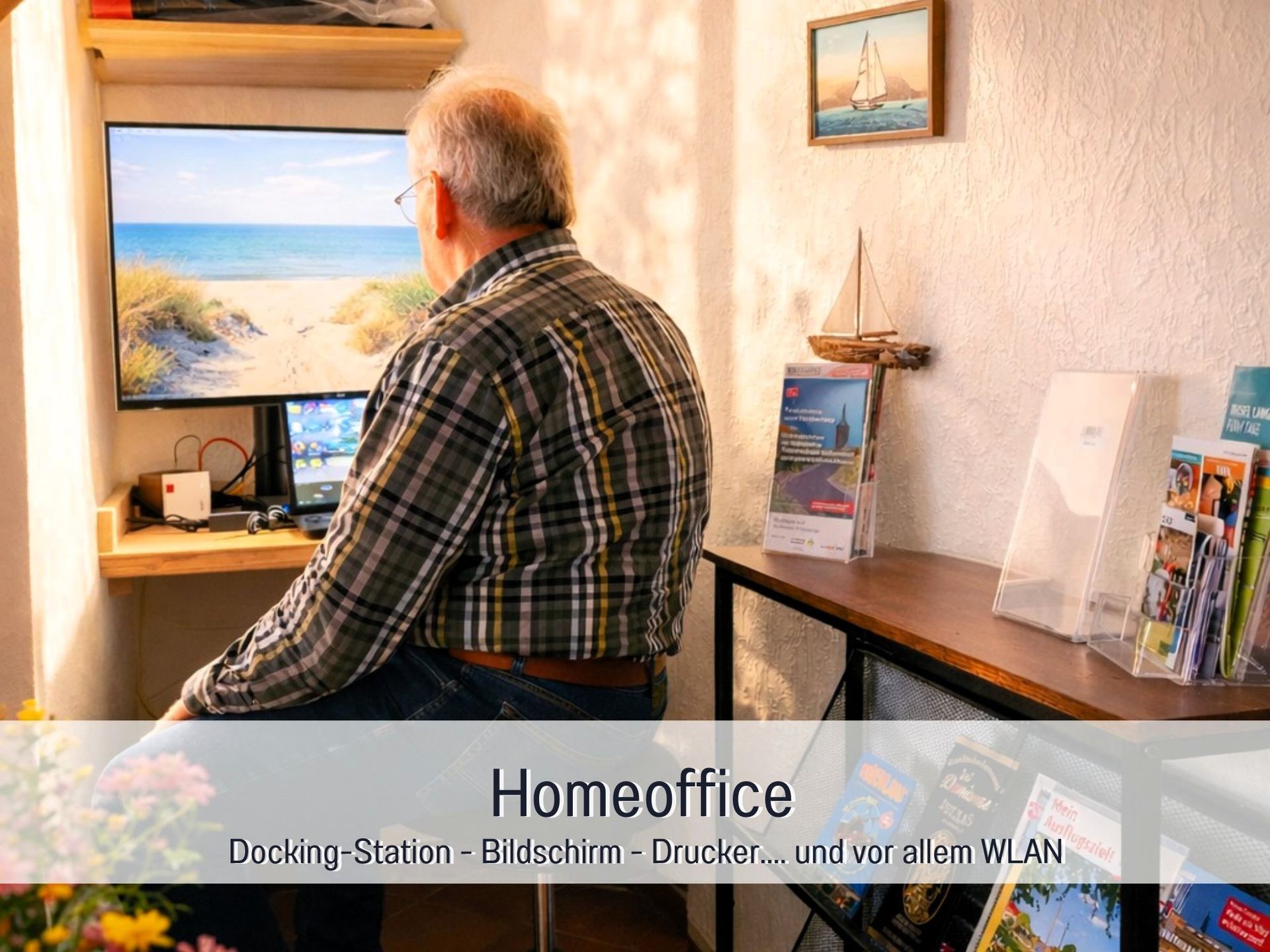 Arbeitsplatz mit WLAN für Homeoffice und Workstation an der Nordsee in KIEK RUT