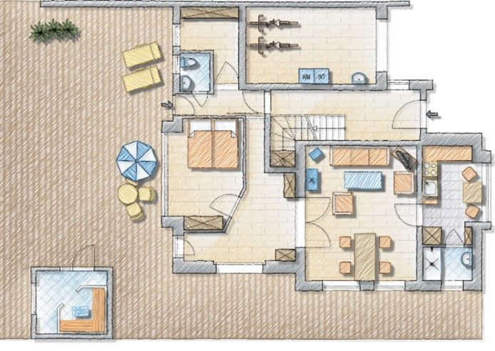 Grundriss der Ferienwohnung KUMM RIN im DreeGevelsHuus an der Nordsee
