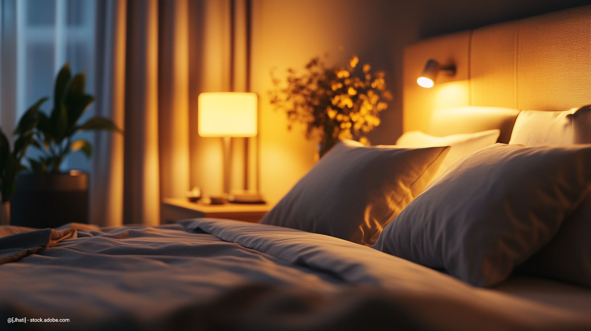 Bett mit warmen Licht