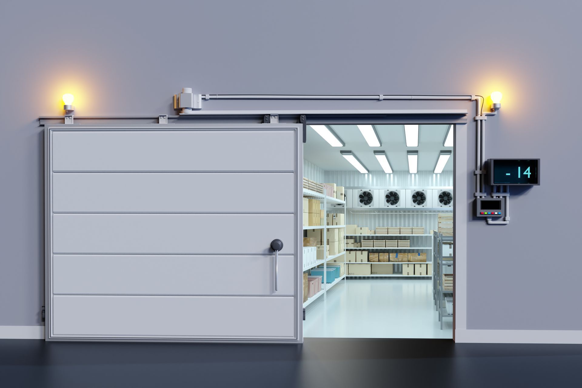 Porte ouverte d'une chambre froide