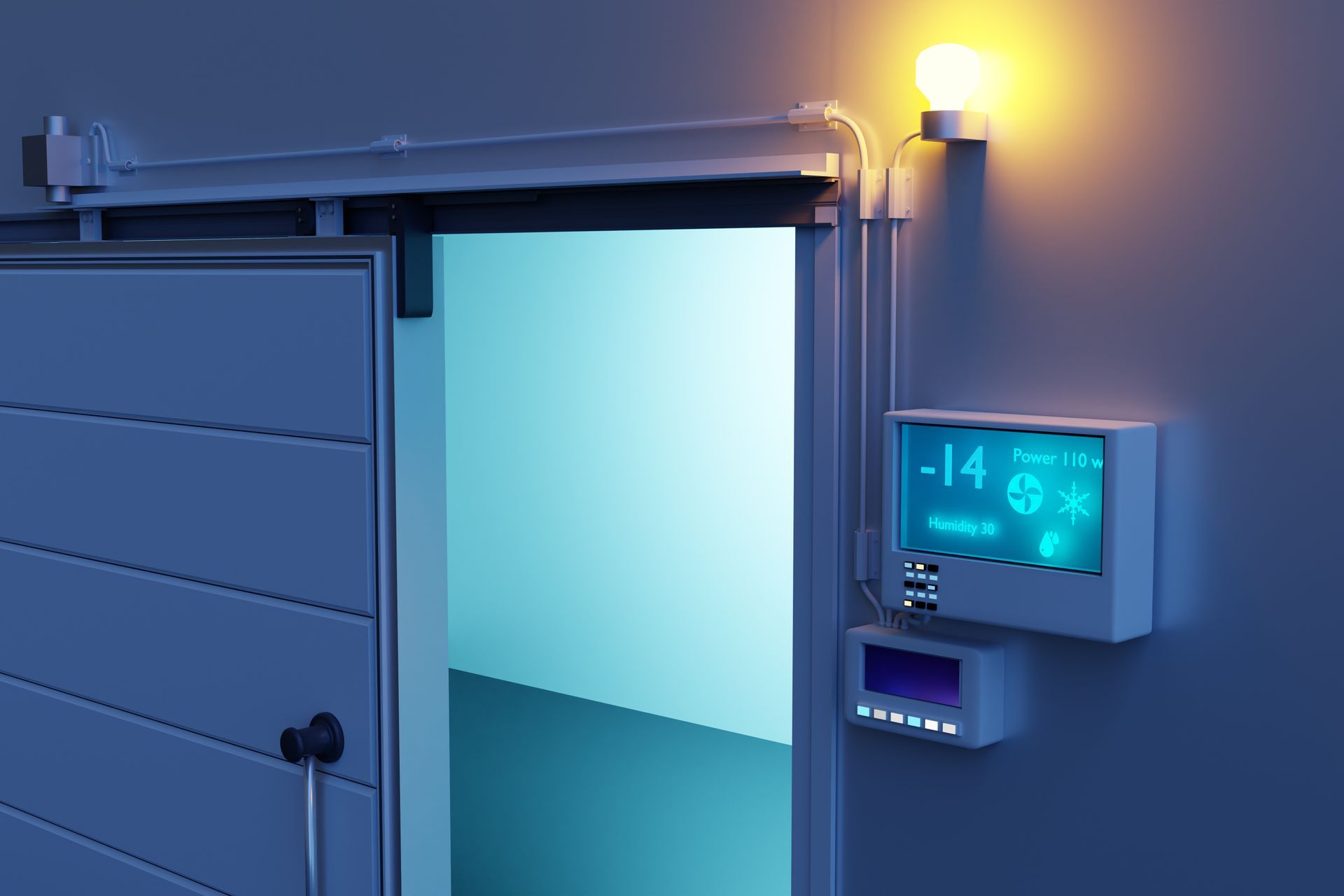 Une commande qui indique la température négative d'une chambre froide