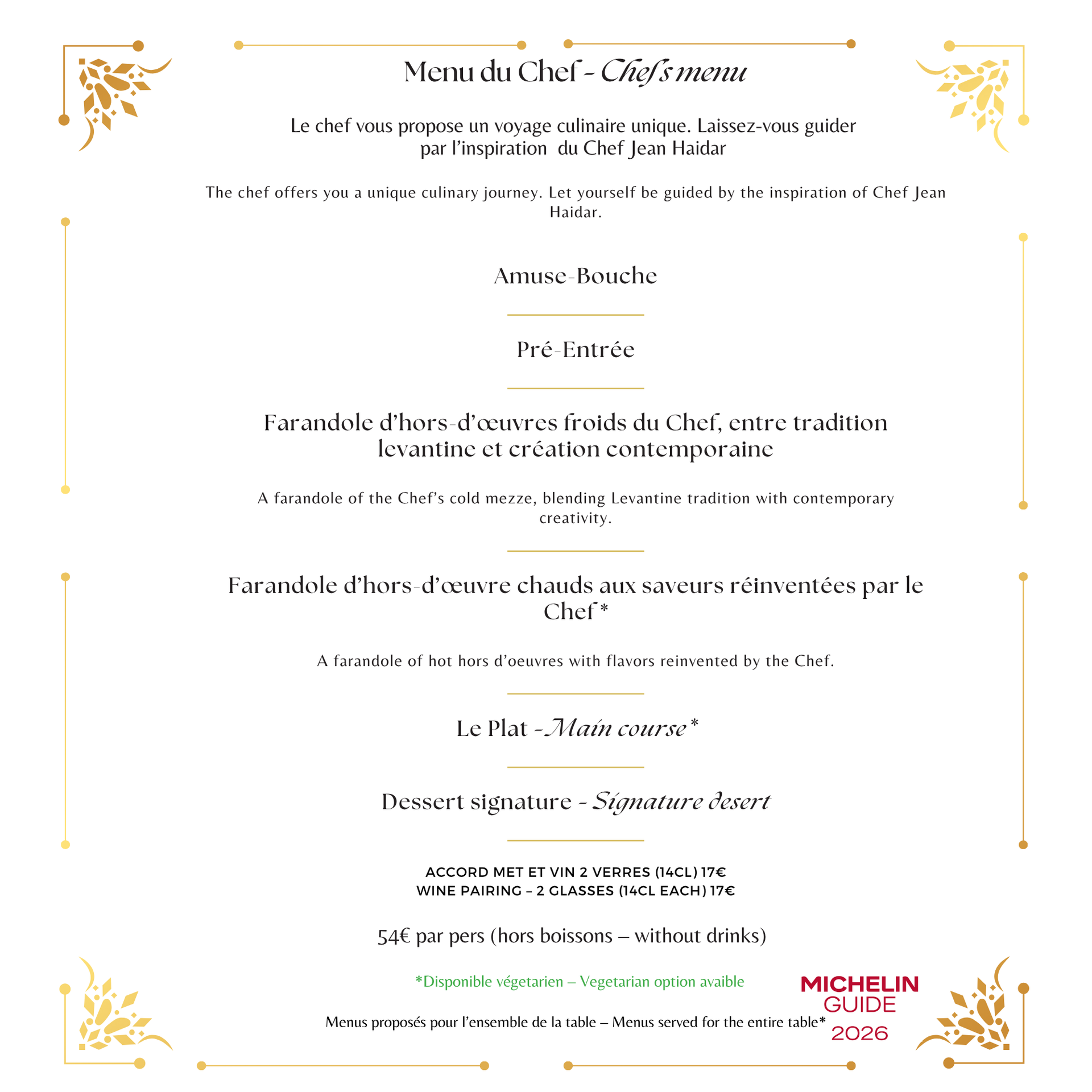 Menu du chef