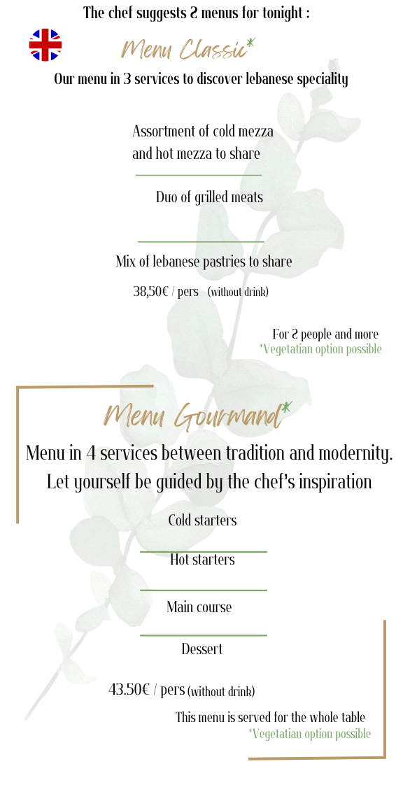 Menu en anglais