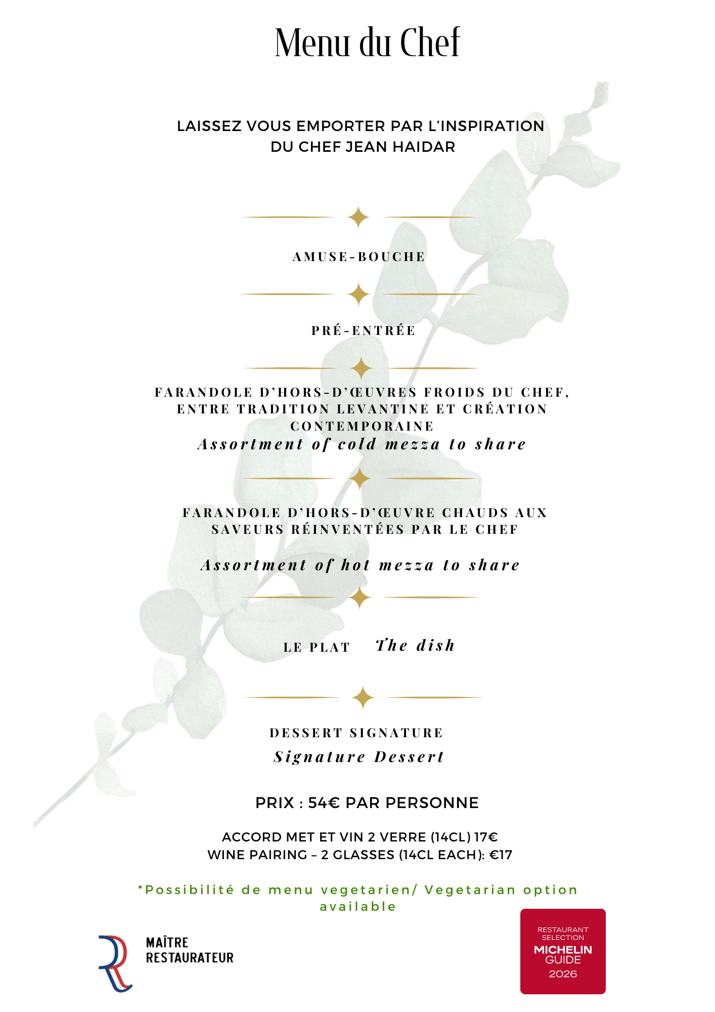Menu du chef