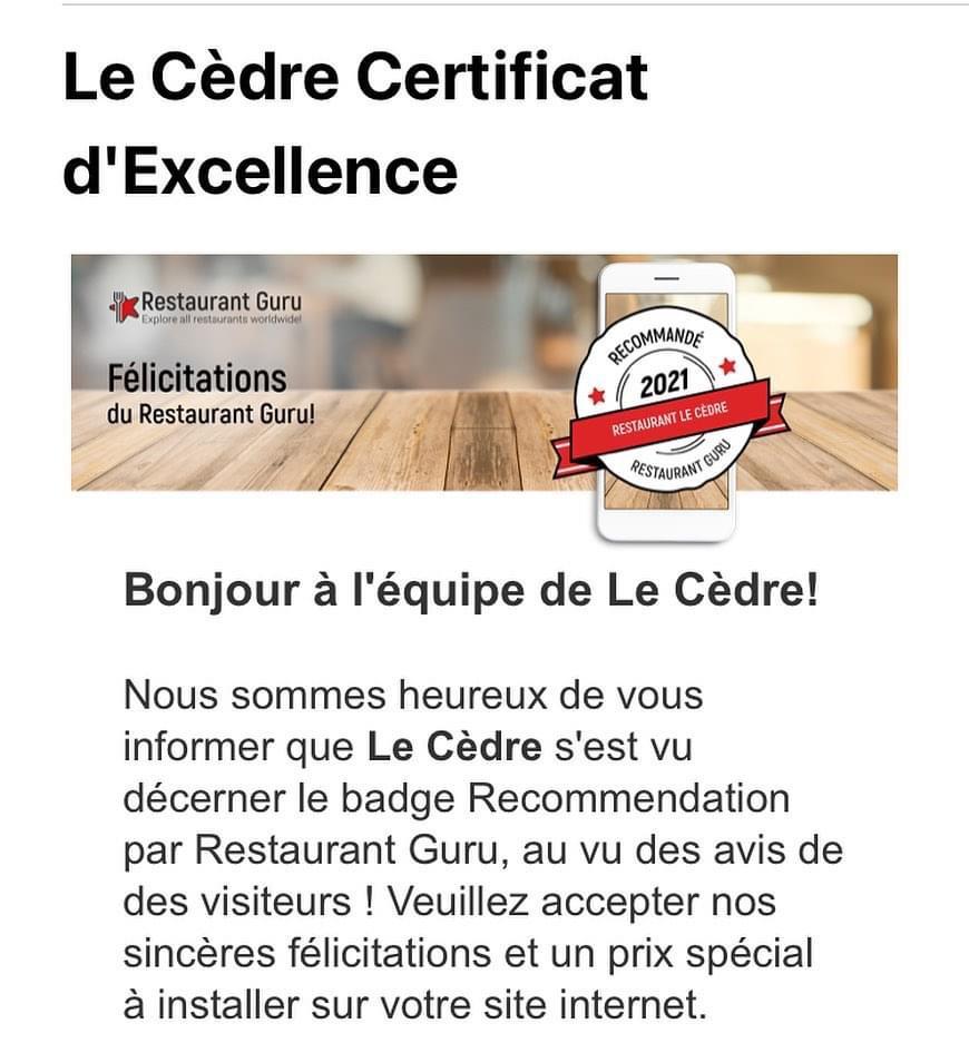 Certficat d'excellence