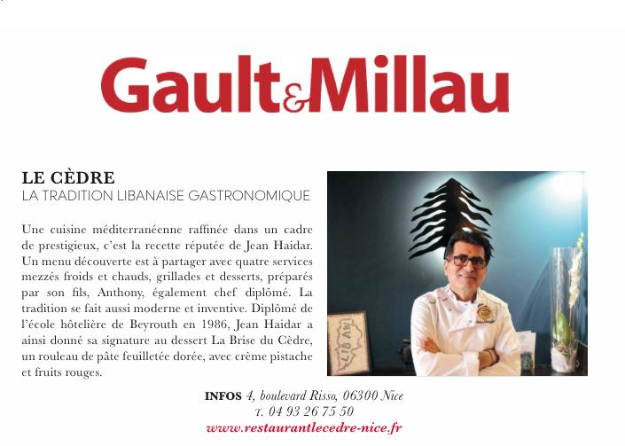 Le restaurant le Cèdre à Nice, Cote d'azur dans Gault & Millau