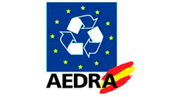 El logotipo de AEDRA, que presenta un símbolo de reciclaje rodeado de estrellas de la Unión Europea