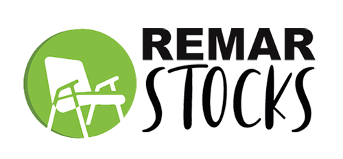 Logotipo para Remar Stocks: círculo verde con icono de silla, texto "REMAR STOCKS" en negro.