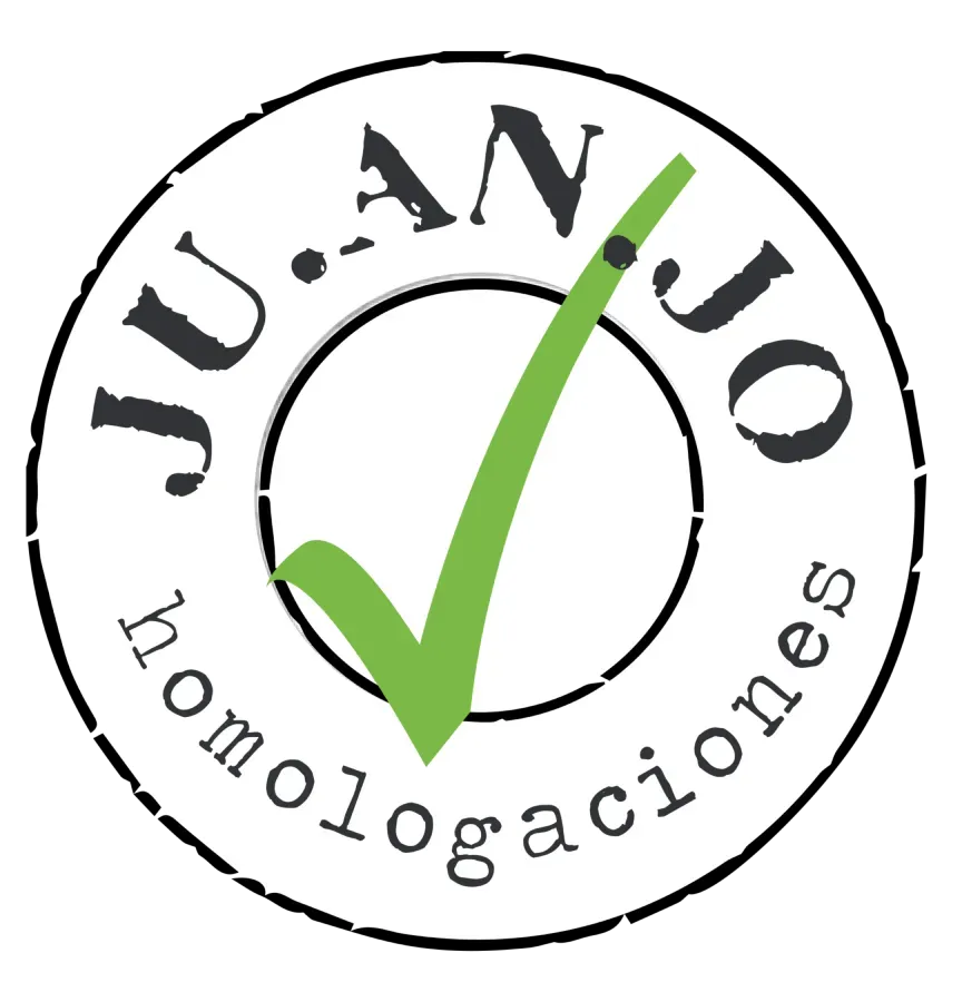 Un logotipo circular con el texto "JU.AN.JO" y "homologaciones" rodeando una marca de verificaci&oacute;n verde.