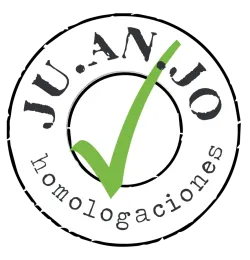 Un logotipo circular con el texto "JU.AN.JO" y "homologaciones" rodeando una marca de verificaci&oacute;n verde.