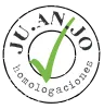 Un logotipo circular con el texto "JU.AN.JO" y "homologaciones" rodeando una marca de verificaci&oacute;n verde.