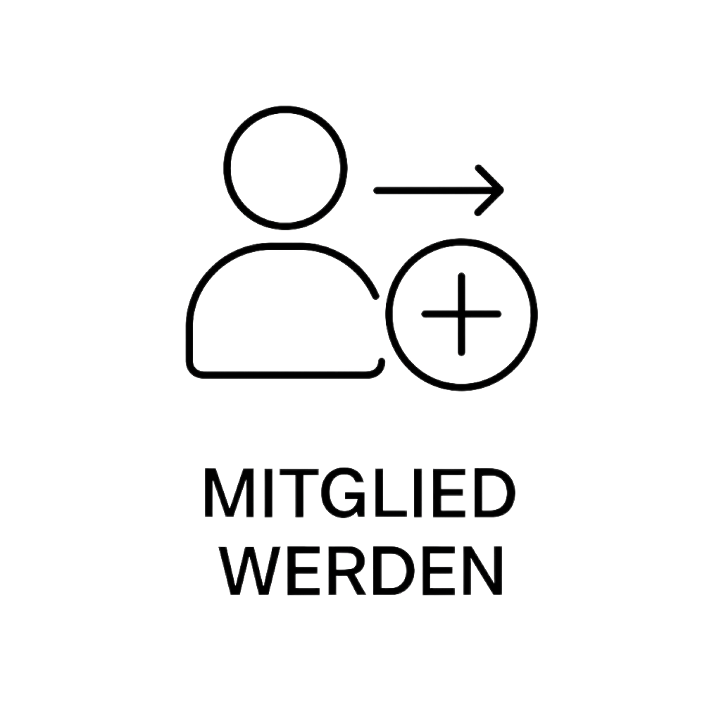 Symbol mit einer Person und einem Pluszeichen, beschriftet mit „Mitglied werden“.