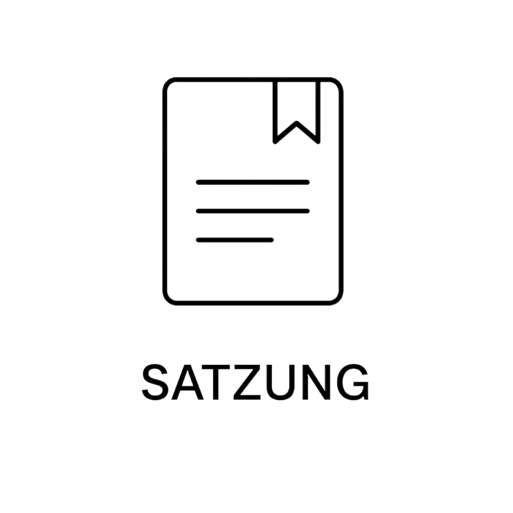 Dokumentsymbol mit einem Lesezeichen und dem deutschen Wort „SATZUNG“.