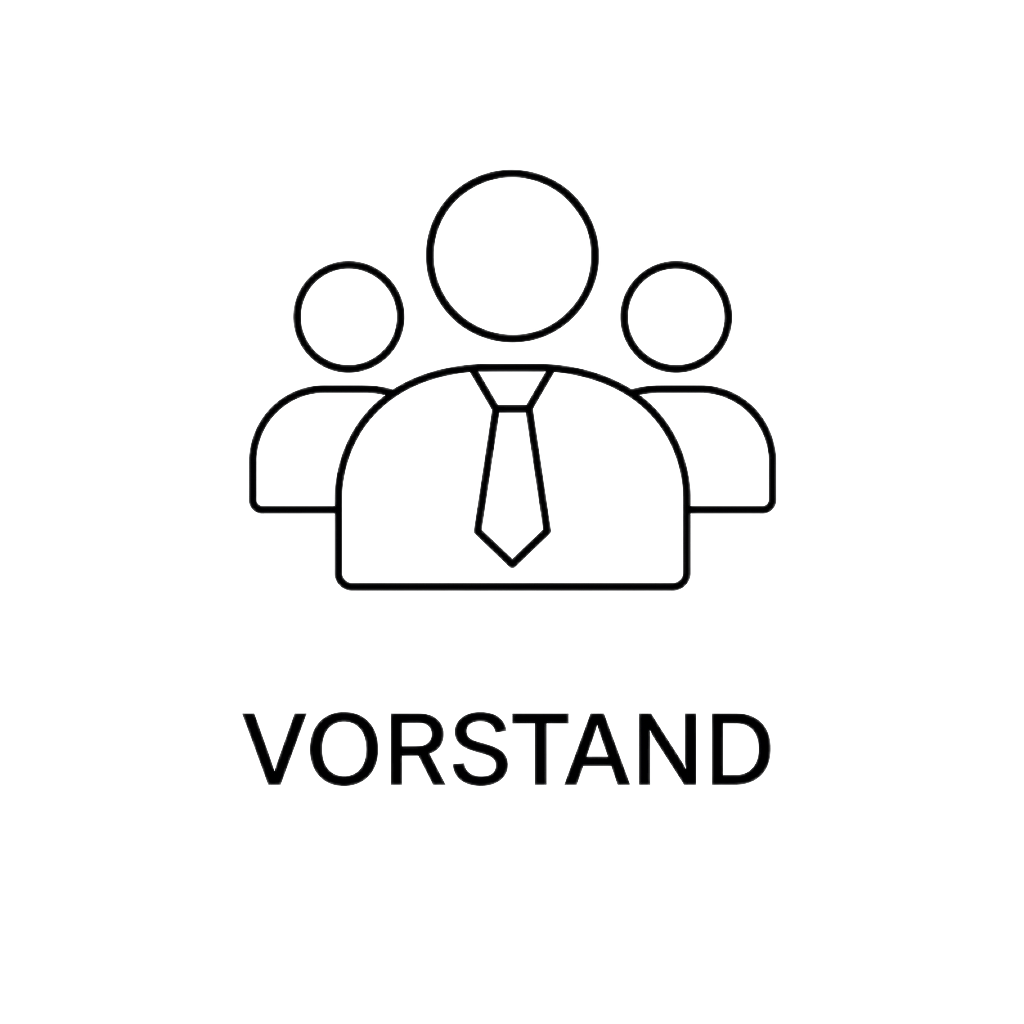 Symbol, das ein Team aus drei Personen mit „VORSTAND“ darunter zeigt; der Anführer trägt eine Krawatte.