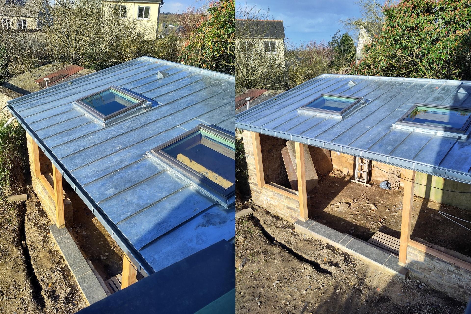 Une toiture en bac acier et des fenêtres de toit