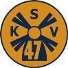 Rundes Logo in Gelb und Blau mit der Aufschrift „KSV 47“ und einem stilisierten Design, das von der Mitte ausstrahlt.