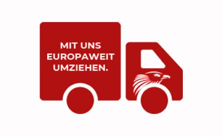 Red delivery truck with text 